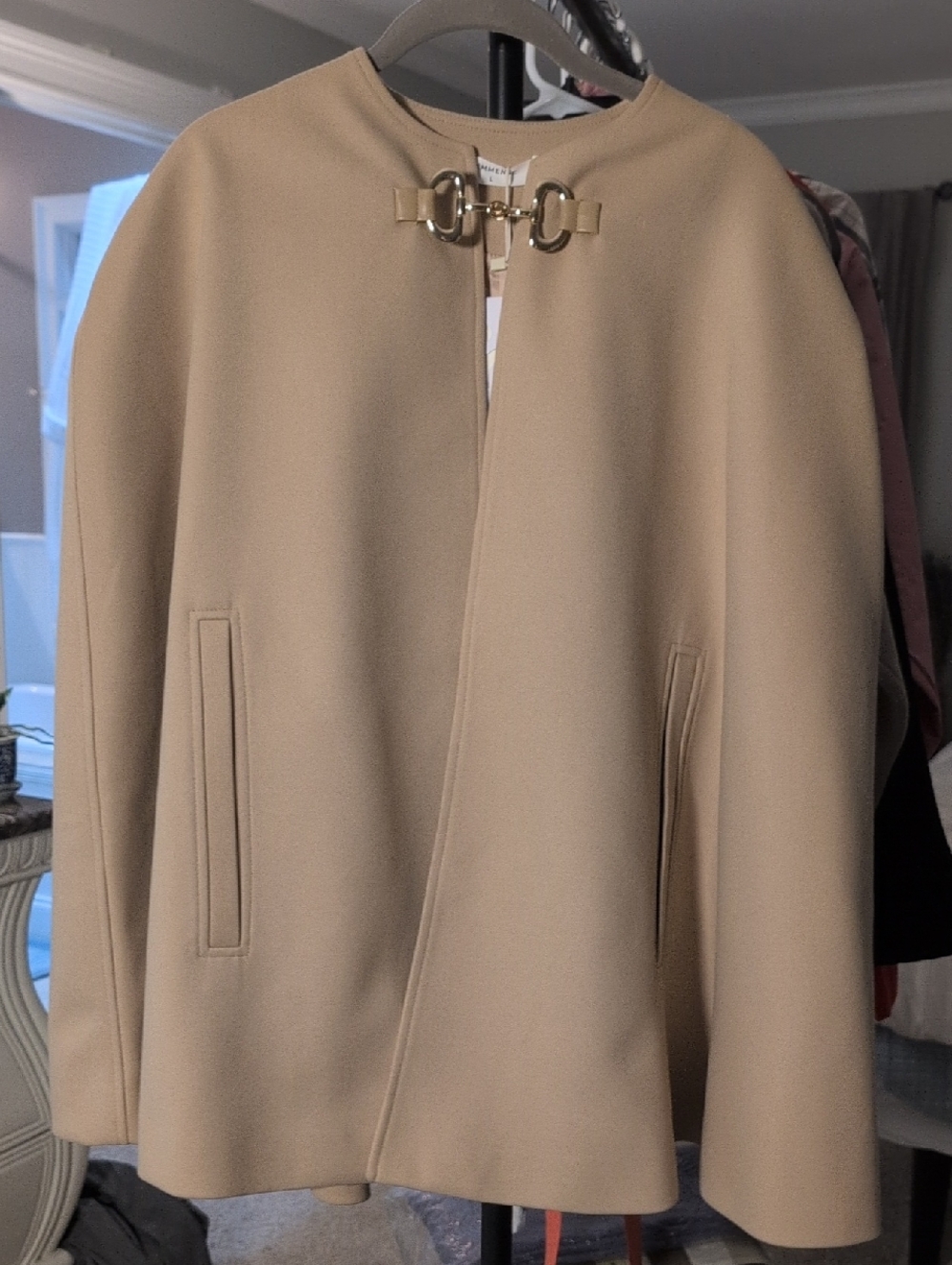 Womens Tan Cape Coat with Gold Bit detail